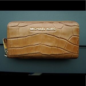Michael Kors Continental Zip Wallet- Croc Embossed
